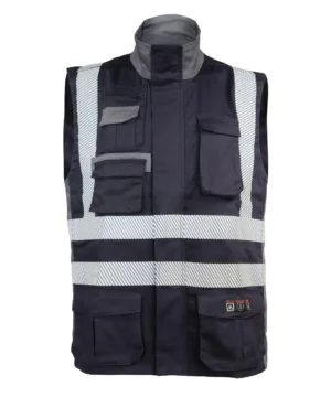 Chaleco Geólogo Ignífugo + NFPA 13034 Azul Marino-Gris