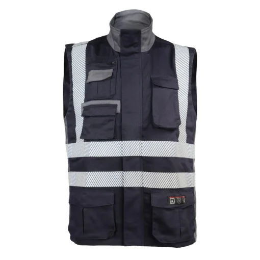 Chaleco Geólogo Ignífugo + NFPA 13034 Azul Marino-Gris